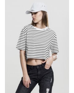 Női derékig érő póló // Urban classics Ladies Short Striped Oversized Tee wht/blk