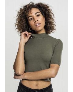 Női póló háromnegyedes ujjú // Urban classics Ladies Cropped Turtleneck Tee olive