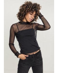 Női póló hosszú ujjú // Urban Classics Ladies Double Layer Mesh L/S black
