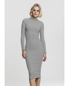 Női ruha // Urban classics Ladies Striped Turtleneck Dress black/white