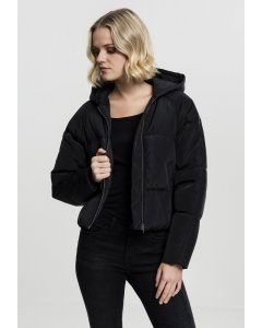 Női derékig érő dzseki // Urban classics Ladies Hooded Oversized Puffer Jacket black