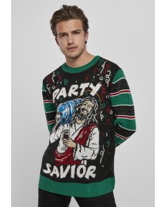 Férfi pulóver // Urban Classics Savior Christmas Sweater black/x-masgreen