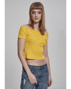 Női derékig érő póló // Urban classics Ladies Off Shoulder Rib Tee chrome yellow