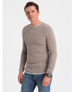 Men's cotton sweater with round neckline - cold beige V9 OM-SWSW-0103