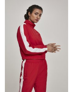 Női pulóver cipzár // Urban Classics Ladies Short Striped Crinkle Track Jacket red/wht