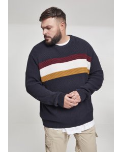 Férfi pulóver // Urban Classics Block Sweater dnavy/offwhite/port/goldenoak