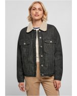 Urban Classics / Ladies Oversized Sherpa Denim Jacket black washed