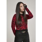 Női szvetter  // Urban Classics Ladies Short Tiger Sweater blk/firered