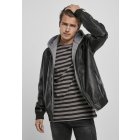 Férfi dzseki // Urban Classics Fleece Hooded Fake Leather Jacket black/grey