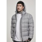 Férfi téli dzseki // Urban Classics Hooded Check Puffer Jacket white/black